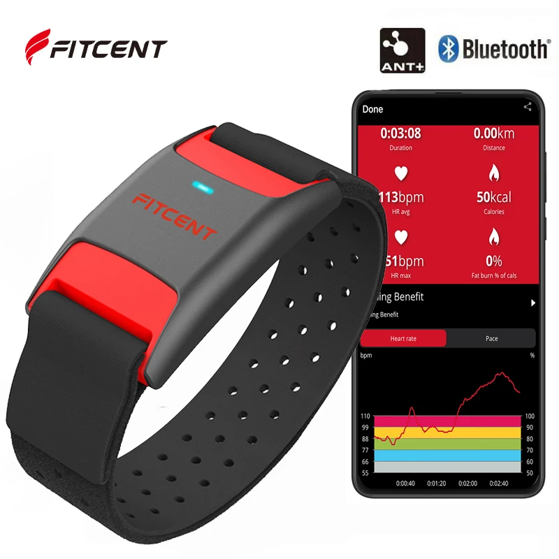 FITCENT Fascia Cardio Con Sensore Toracico 5.3 KHz Bluetooth ANT+ – Cardiofrequenzimetro Preciso Per Fitness E Running, Compatibile Strava Garmin Peloton