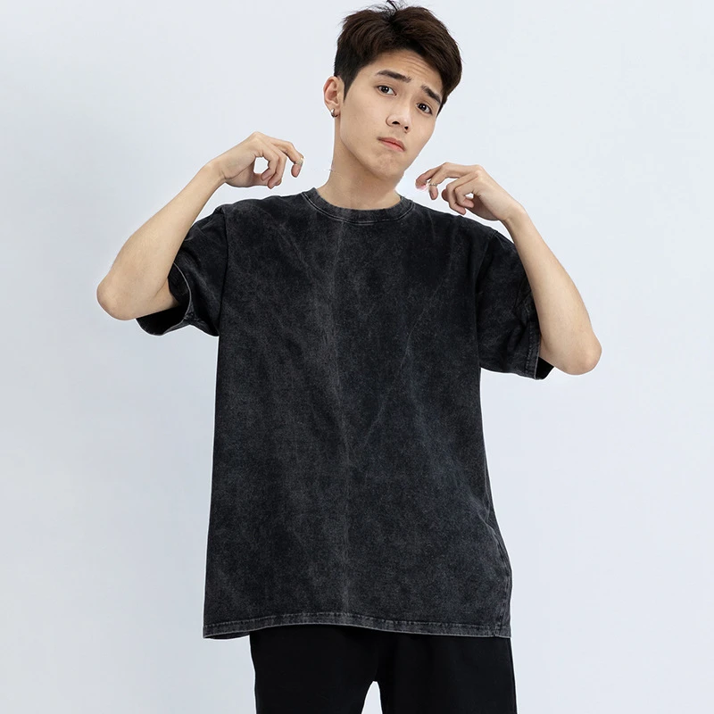 

Retro Vintage Washed Cotton T-shirt Summer Men Loose Streetwear Short Sleeve Distressed Tshirt Boys Plus Size Tee Shirt Xxl