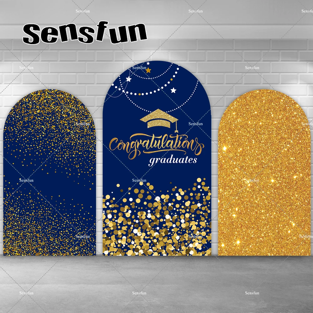 

Поздравление Выпускной Градуированный свод фон для фотосъемки класс 2024 Королевский синий золотой блестящий светящийся настенный фон