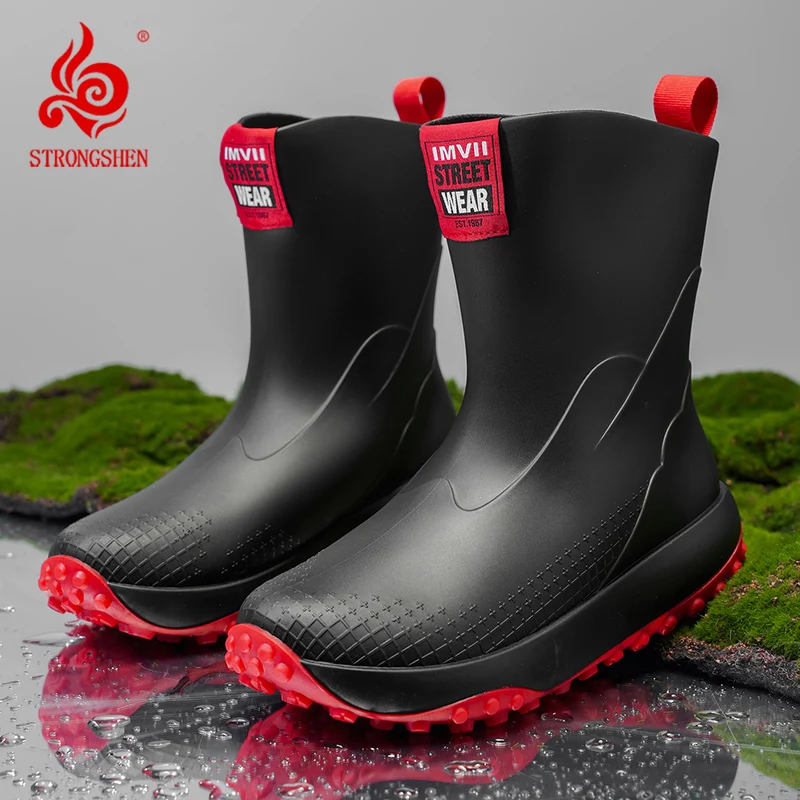 Bottes mi-mollet jardin pêche imperméables antidérapantes à bout large pour hommes chef cuisine plates-formes