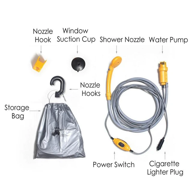 Ducha de acampada portátil de 12V, ducha portatil camping lavadora  eléctrica para coche, ducha al aire libre, accesorios de senderismo para  viajes, senderismo, lavado de coche, lavadora para mascotas