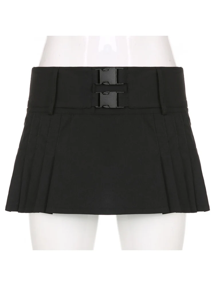 crop top with skirt Fashion Sweet Buckle Latch Low Rise Casual Vintage Mini Skirt A-line Skirts for Women 2022 Young Girl Pleated Skirt Harajuku satin skirt Skirts