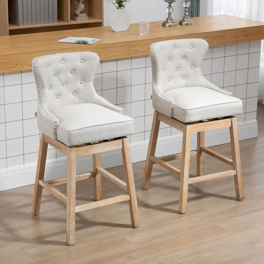 

Bar Stools Set of 2, Upholstered Fabric Bars Height Barstools, 180° Swivel Nailhead-Trim Chairs, Rubber Wood Legs, Bar Chair