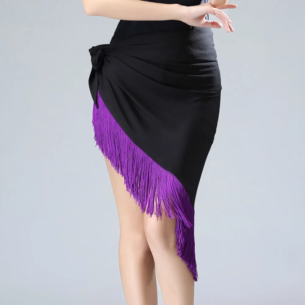 Black Leopard Fringe Latin Dance Skirt Women girls Kids Salsa Rumba ballroom Practice Triangle hip scarf Performance Wrap Skirt dance skirt