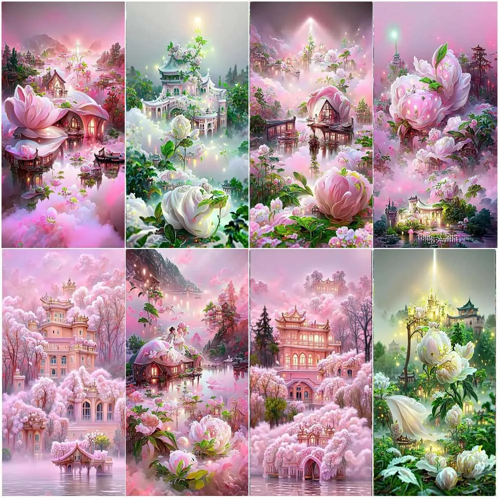 

Алмазная живопись большого размера 5D «сделай сам», европейская вышивка крестиком из розовых цветов персика, сада, мира