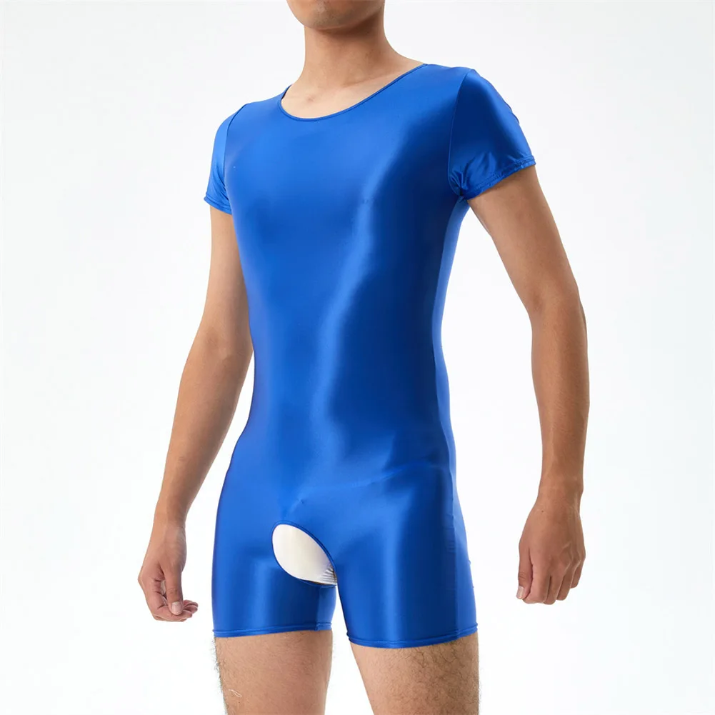 Sexy Men Glossy Jumpsuit Slim Crotchless Bodysuit Stretchy Tank Leotard Ultra-thin Sheer Underwear Gay Man Seduction Erotic Wear