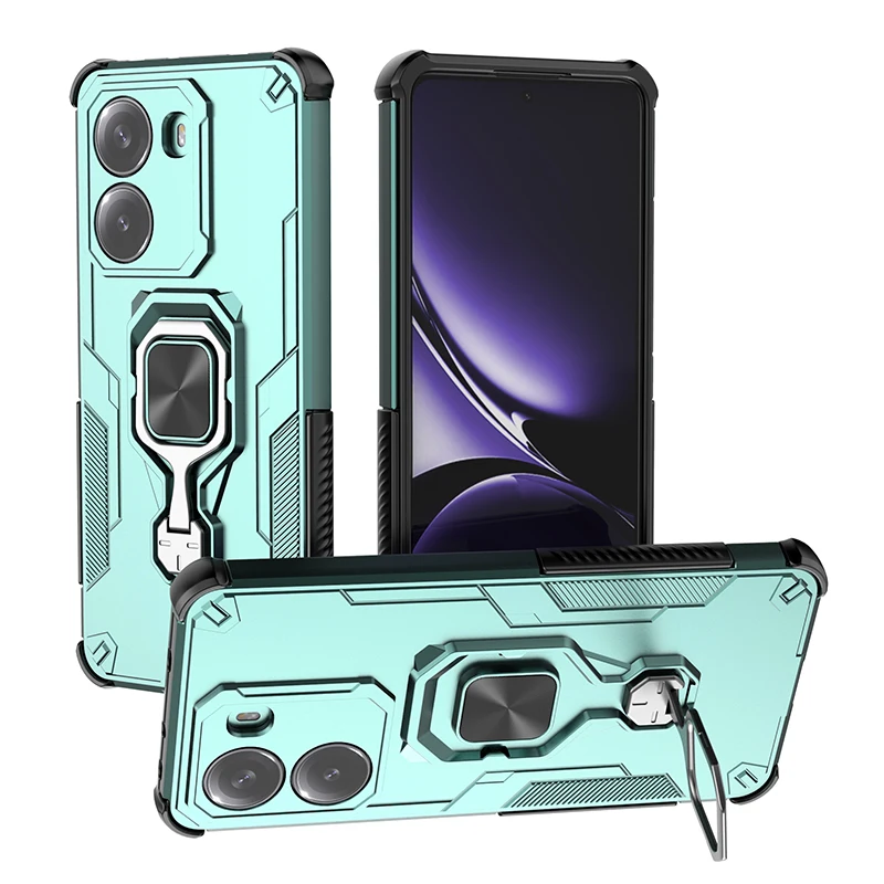 Magnetic Armor Shockproof Phone Case with Metal Ring Stand and Lens Protection