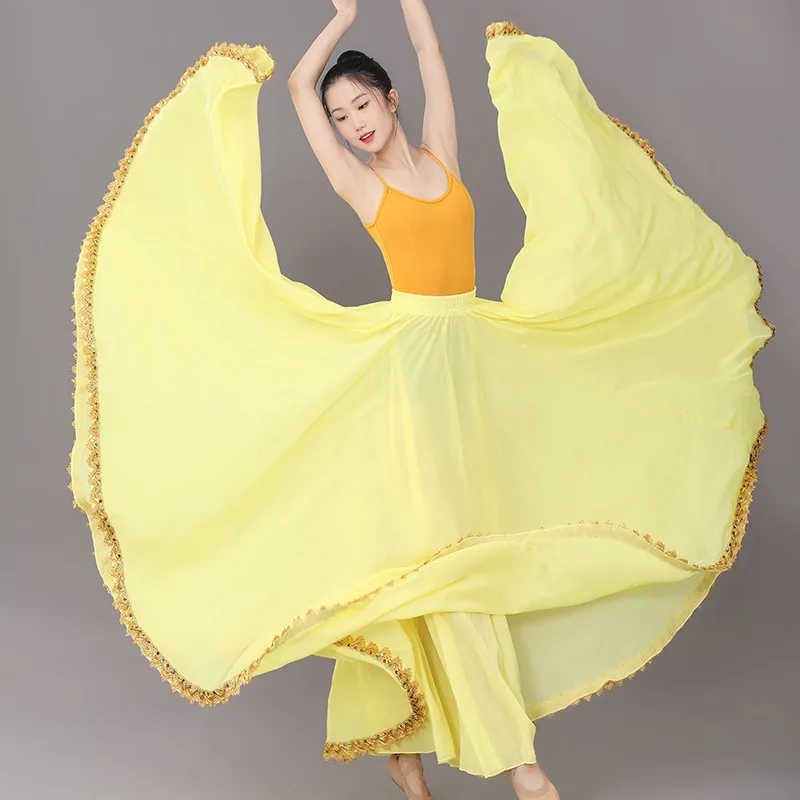 Women Flamenco Dresses Flamenco Belly Dance Chiffon 13 Color Solid 720 Degree Pendulum Skirt Gypsy Long Skirts