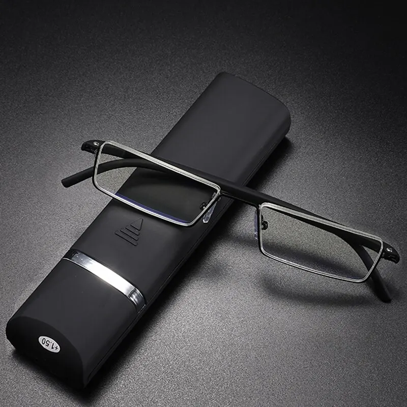 Metal Anti-Blue Light Reading Glasses Men Half Frame Prescription Eyeglasses Male Eyewear With Case +1.0 1.5 2.0 2.5 3.0 3.5 4.0 Metal Anti-Blue Light Reading Glasses Men Half Frame Prescription Eyeglasses Male Eyewear With Case +1.0 1.5 2.0 2.5 3.0 3.5 4.0