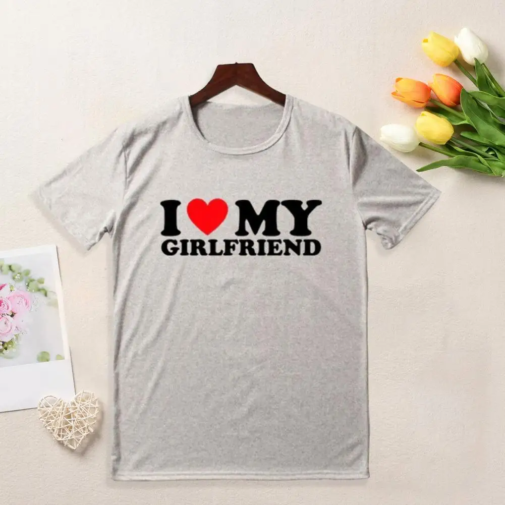 

Valentine Day T-shirt Couple T-shirts I Love My Girlfriend I Heart My Girlfriend O-neck Short Sleeve Tops for Boyfriend