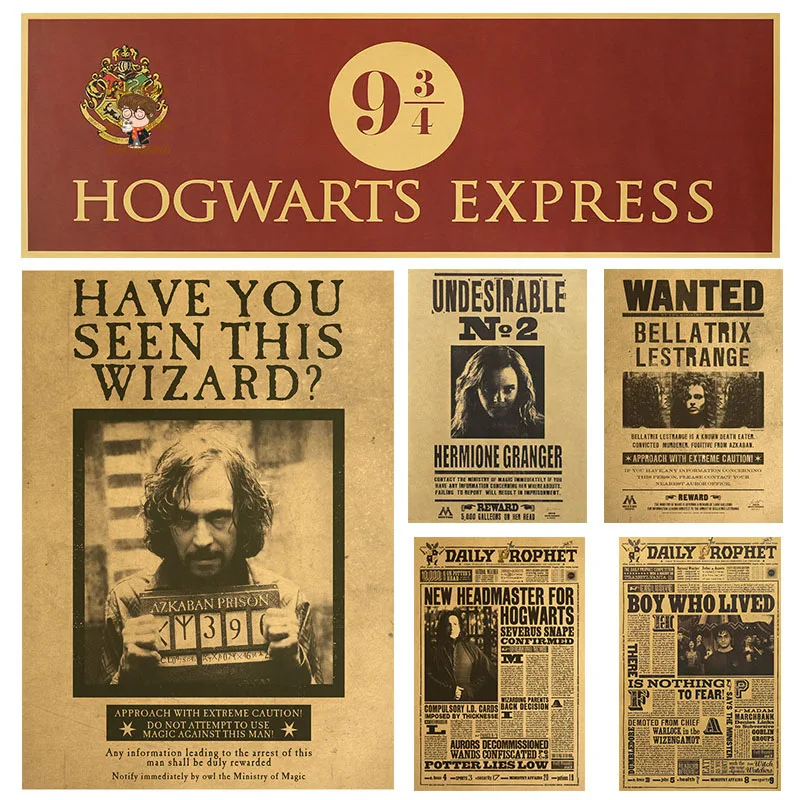 Hogwarts Poster Vintage Poster Dormitorio Camera Da Letto Porta Hermiones Daily Prophet Map Platform Wanted Adesivo Decorativo Da Parete