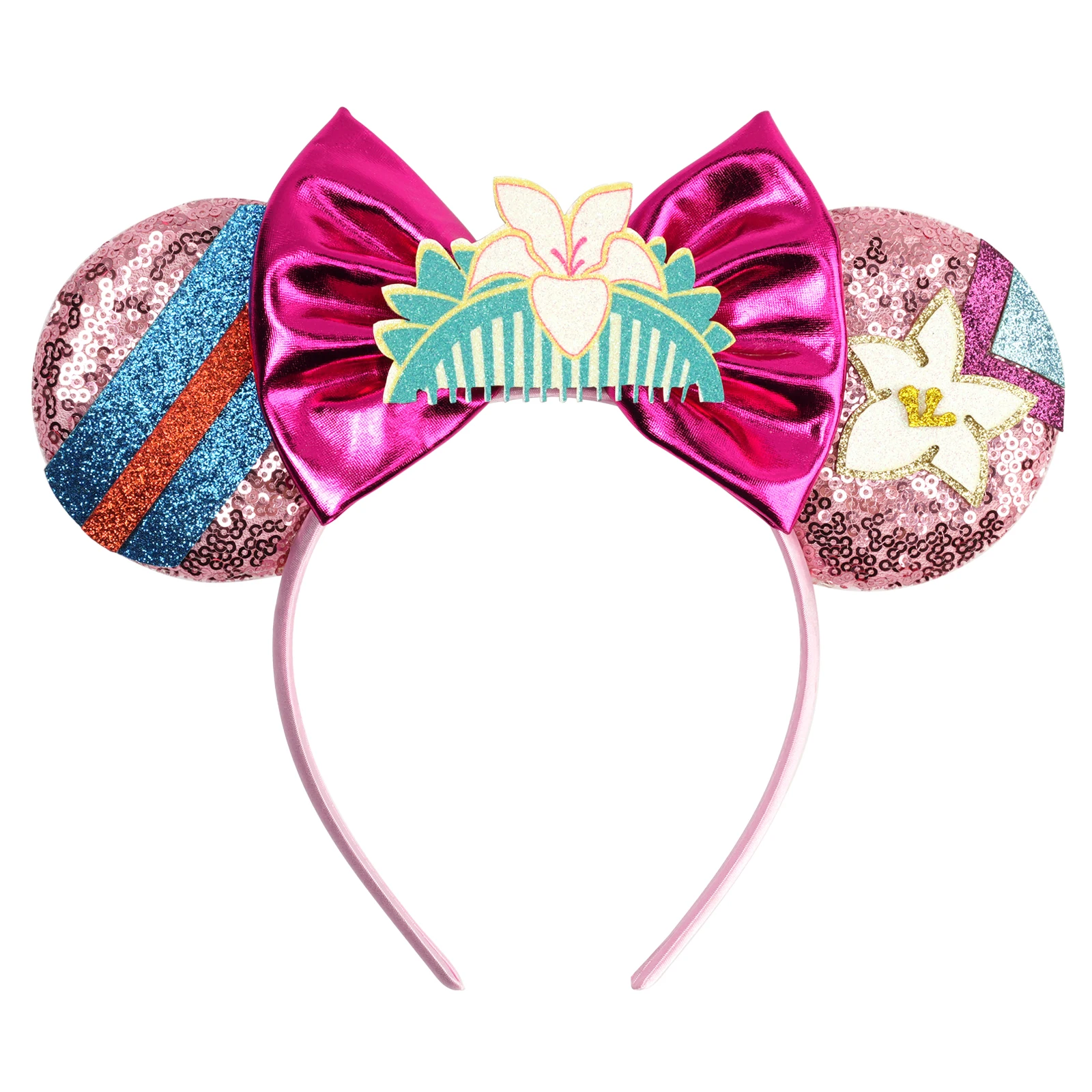 Niedliches Mulan-Haarband Mädchen Cartoon Anime Kleidung Ohren-Stirnband Kinder Magnolienblüten Pailletten Schleife Haaraccessoires Damen Karneval