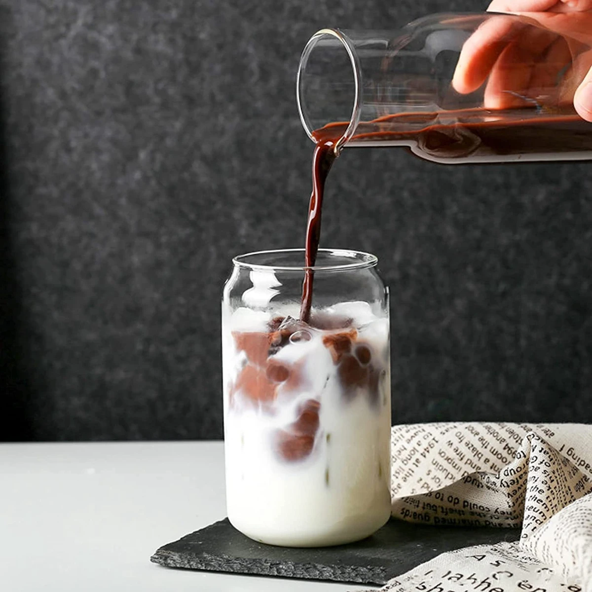 Set Di 4 Bicchieri In Vetro Borosilicato Con Coperchio In Bambù E Cannucce - Tazze Per Caffè Freddo, Cocktail E Boba Tea - 453g