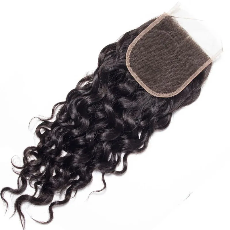 4x4 Lace Closure Water Wave Human Hair Pre-Plucked Natural Color Brazilian Virgin Hair Transparent Lace Closure For Women