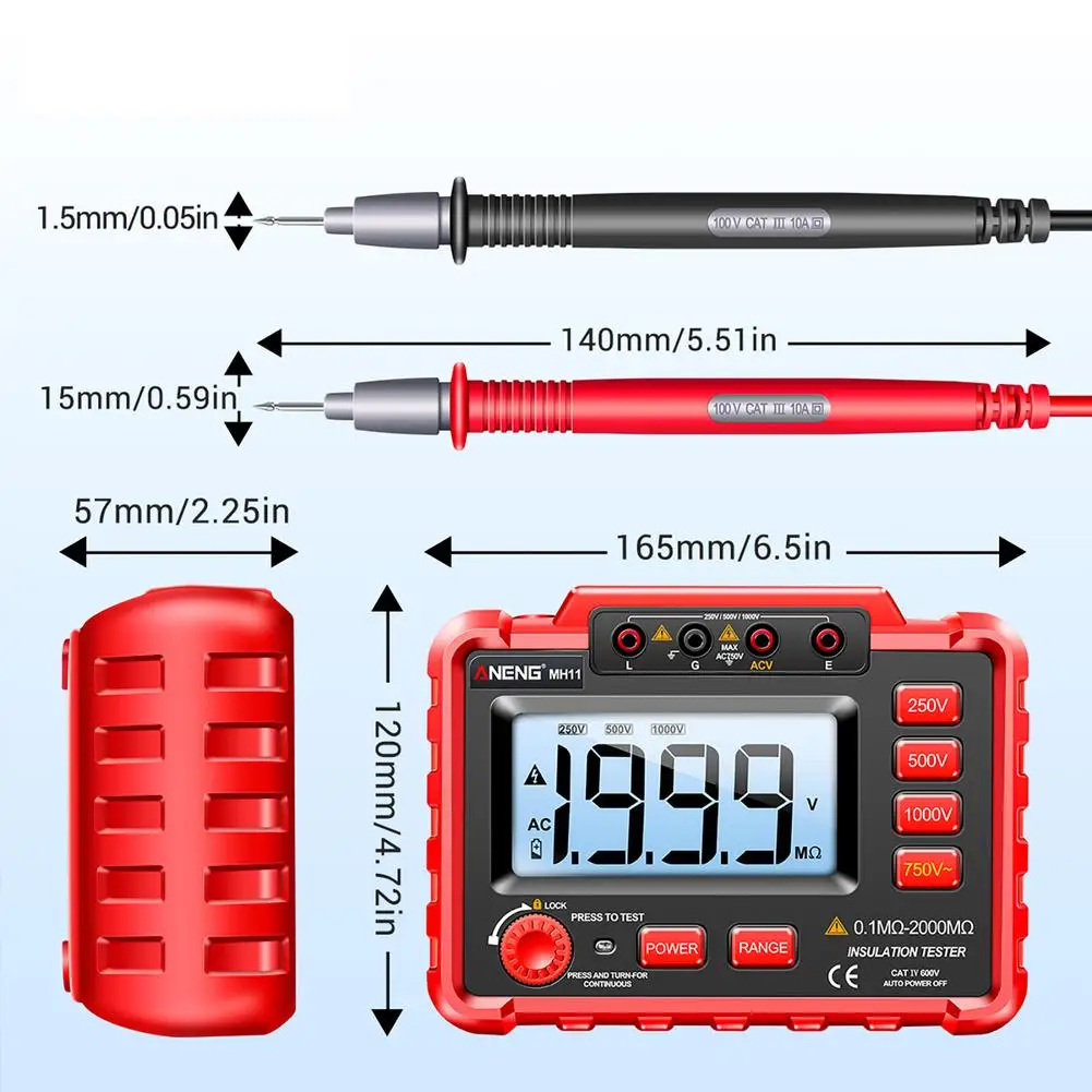 

New Aneng 250v/500v/1000v Digital Insulation Resistance Tester Backlight Display Megohm Meter (without Battery)