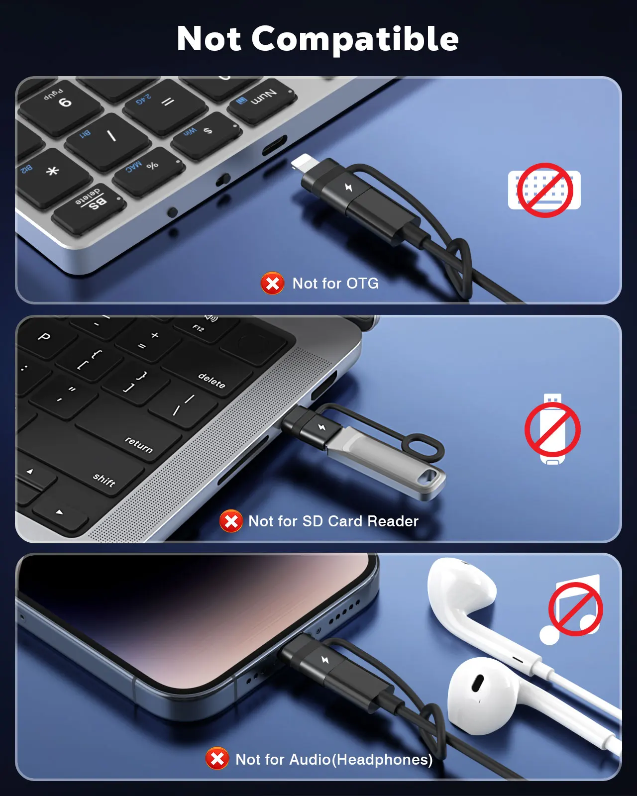 36W PD 고속 충전 기능이 있는 MoKo USB C-Lightning 어댑터, 오디오/OTG용 아님, iPhone 14용 USB-C Female-Lightning Male 어댑터