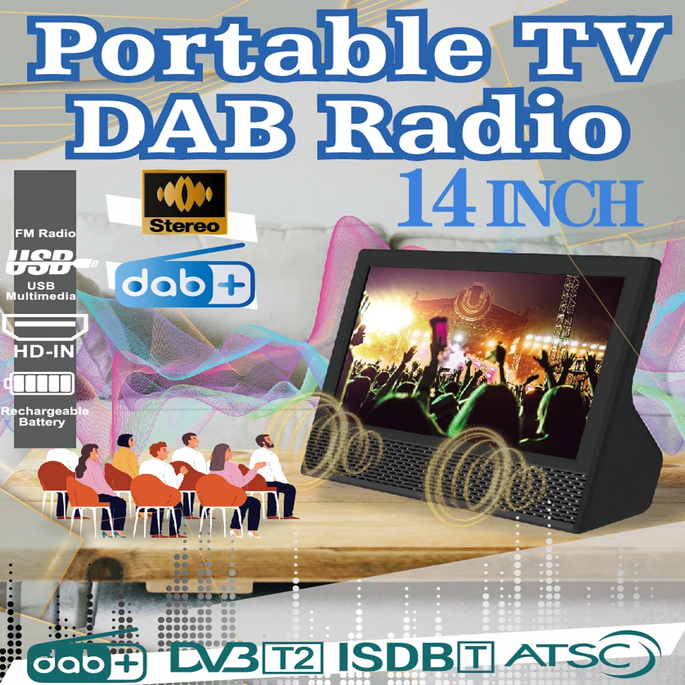 

Перезаряжаемый 14-дюймовый портативный мини-Телевизор D14 8800 мАч LEADSTAR, встроенный телефон, радио Hevc H265 10 бит, все в одном