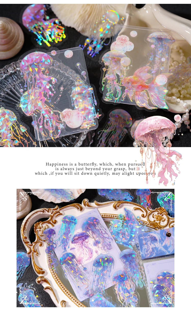 JIAMEI 20pcs/pack Twinkle Jellyfish Stickers Laser Silver Collage Junk Journal DIY Srapbooking PET Aesthetics Decor Stickers