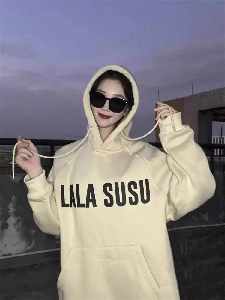 Harajuku Hong Kong Style Spring Autumn Men's Hoodies Chic Academy Style Plush Hooded Hoodies Unisex Loose Women Sweatshiirt Coat