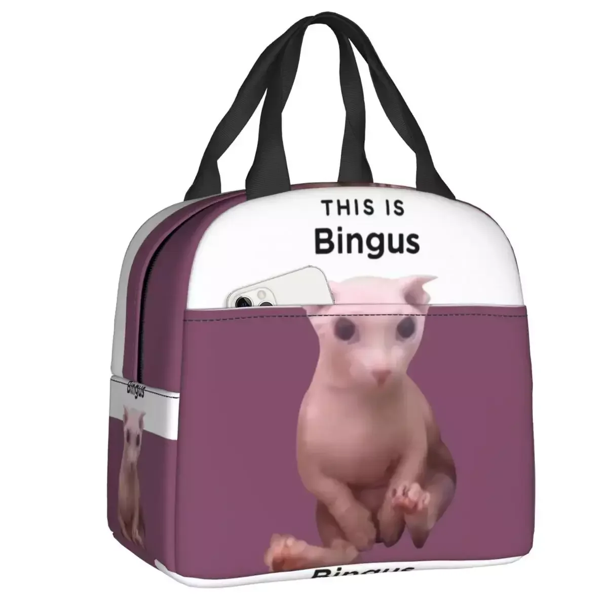 

2023 Новинка это Bingus изолированная сумка для обеда для школы офиса Kawaii Sphynx Cat Resuable Cooler Thermal Bento Box для женщин и детей
