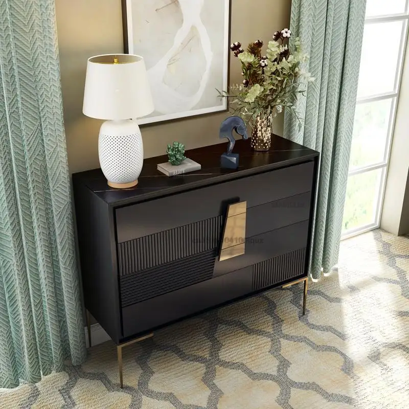 Rock Board Four-Drawer Cabinet Modern Minimalist Living Room Corridor Storage Cupboard American Light Luxury Bedroom Cabinet