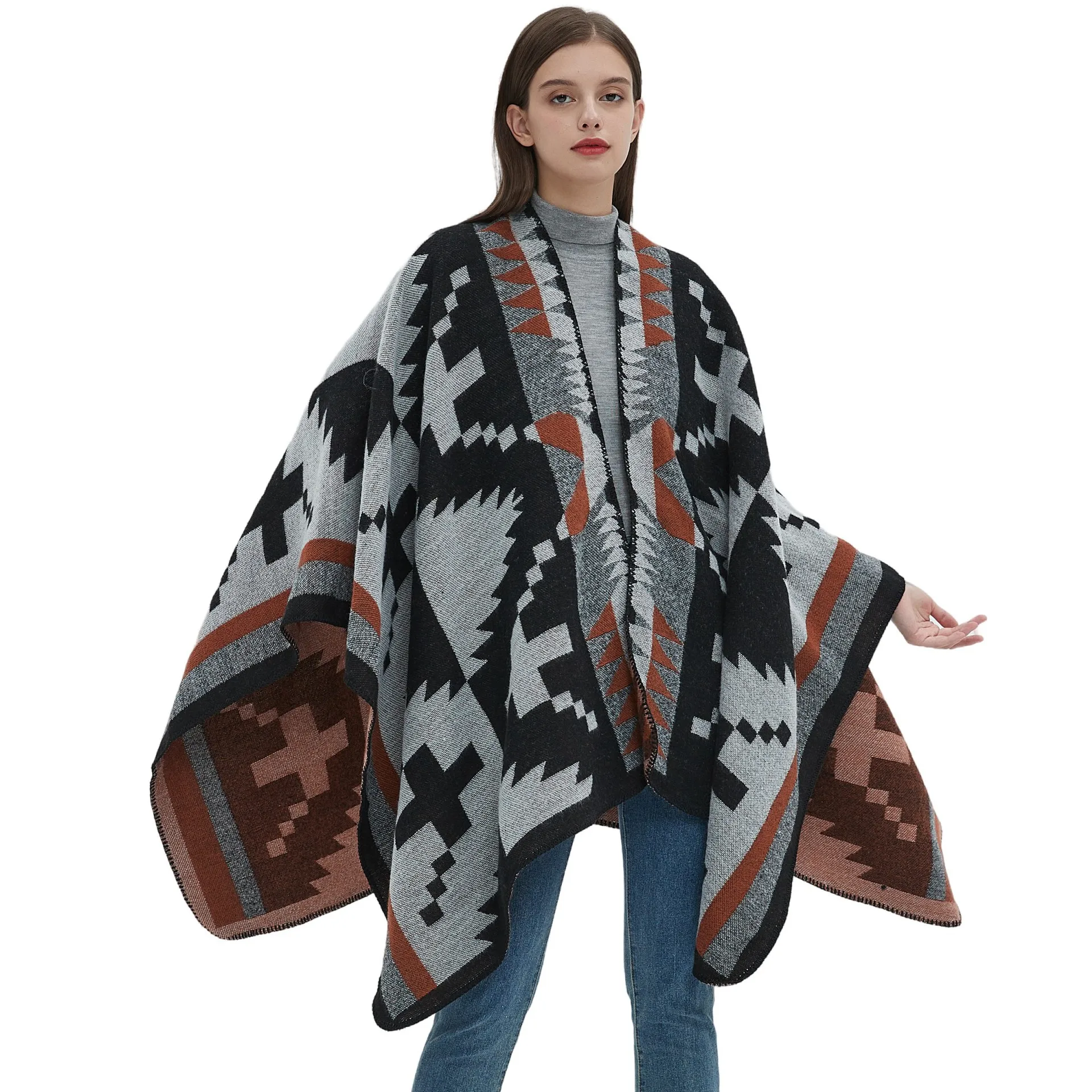

Poncho Cloak Imitate Cashmere Scarf Tourism Autumn and Winter Warm Shawl Thickened Neck Women's Capes Lady Cardigan