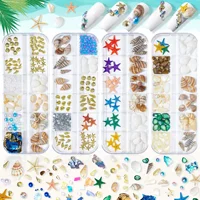 12 Grids Sea Ocean Nail Charms Blue Aurora Shell Moon Star Heart Starfish Pearl Flake Slice Summer Jewelry 3D Kawaii Decoration 1