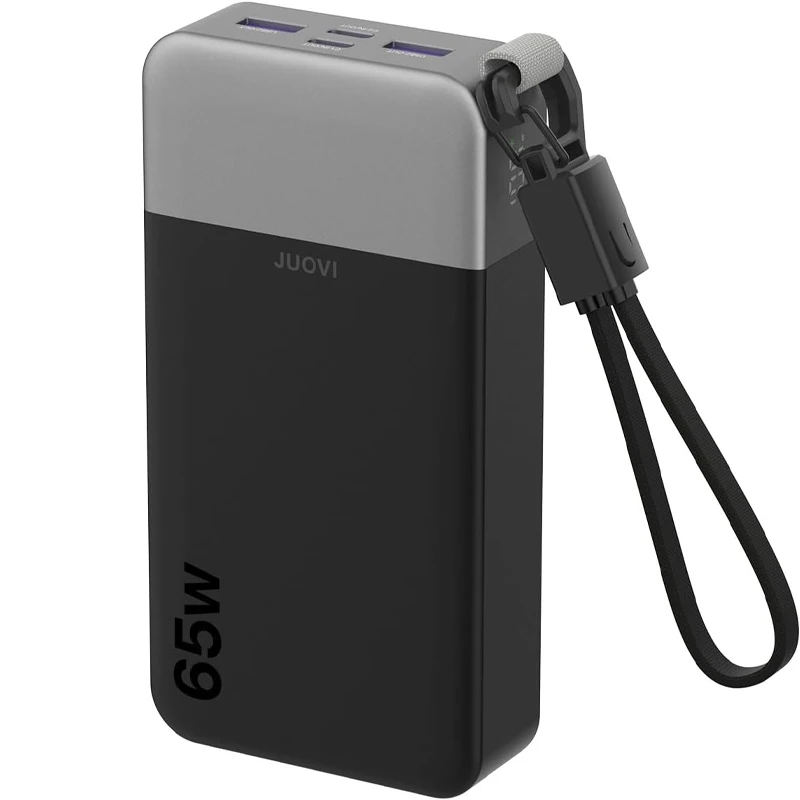 Chargeur portable JUOVI, batterie externe 65W 20000mAh pour ordinateur portable, charge rapide avec câble USB-C intégré, compatible MacBook, iPhone 17 16 Pro, Samsung S26 et plus 1 Chargeur portable JUOVI, batterie externe 65W 20000mAh pour ordinateur portable, charge rapide avec câble USB-C intégré, compatible MacBook, iPhone 17 16 Pro, Samsung S26 et plus 1