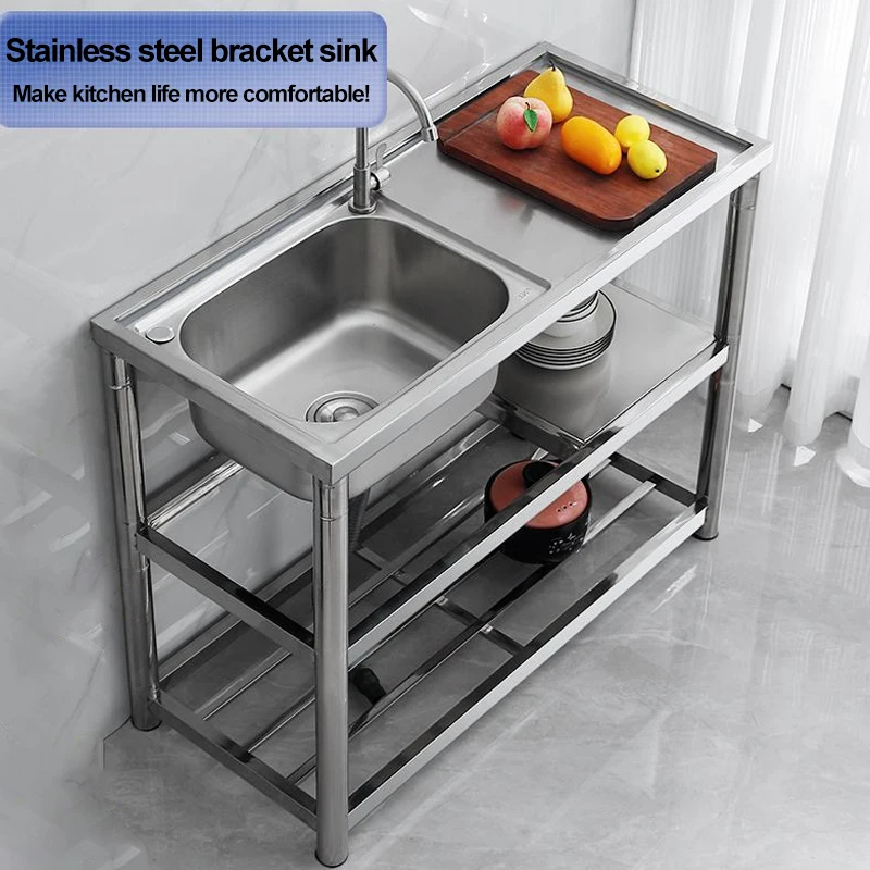 Stainless Steel Sink Kitchen Household Thickened Single Trough with Bracket Wash Basin Sink with Platform Easy Landing kitchen sink