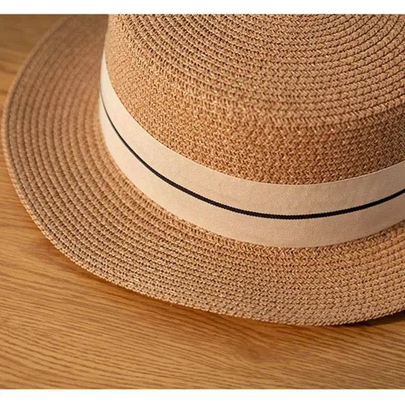 New Letters Embroidered Women Straw Hats Panama Wide Brim Jazz Hat Summer Hat Ladies Sun Hat Simple Flat Top Hat