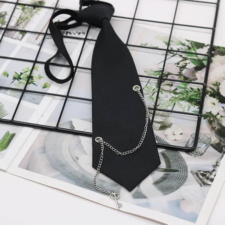 Kette Krawatte, schwarze Krawatte ohne manuelle Knoten, Krawatte im College-Stil für Jungen und Mädchen, einfache und modische Uniform-Accessoires – Detail 16