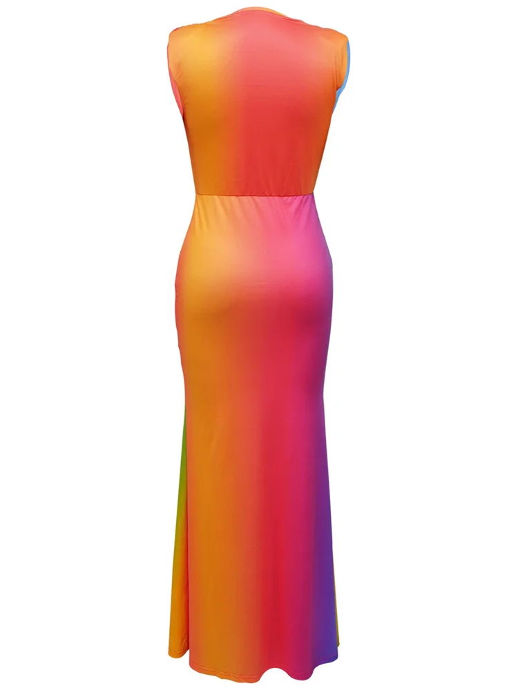 Wmstar Dresses Women's Clothing Sleeveless Printed Deep V Neck Sleeve Sexy Maxi Party Long Dress Summer Wholesale Dropshipping