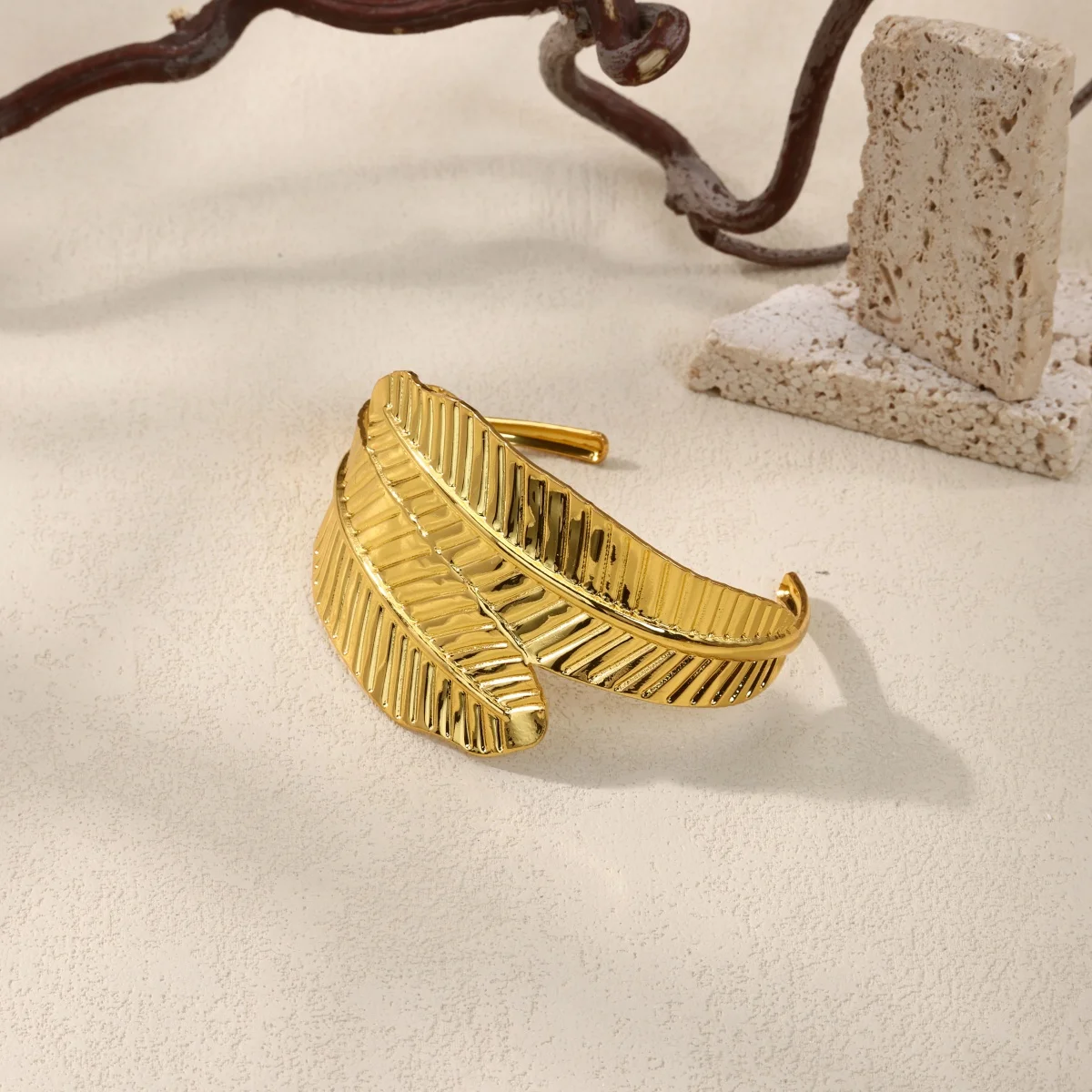 Stainless Steel Geometric Cuff Bracelet For Women Gold Adjustable