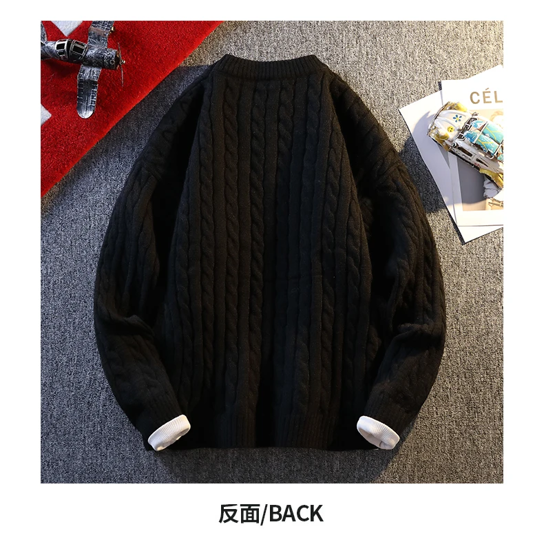 Neue Männer Zopfmuster Pullover Herbst Winter Diamant Muster Lose Fit Pullover Solide Mode Casual Streetwear Rundhals Pullover – Detail 8