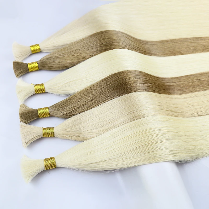 

JENSFN Bulk Hair Extensions Human Hair Straight 16"-26" Inch 50g/Strand #613 60 Brown Blonde Color Hair Salon Supplies