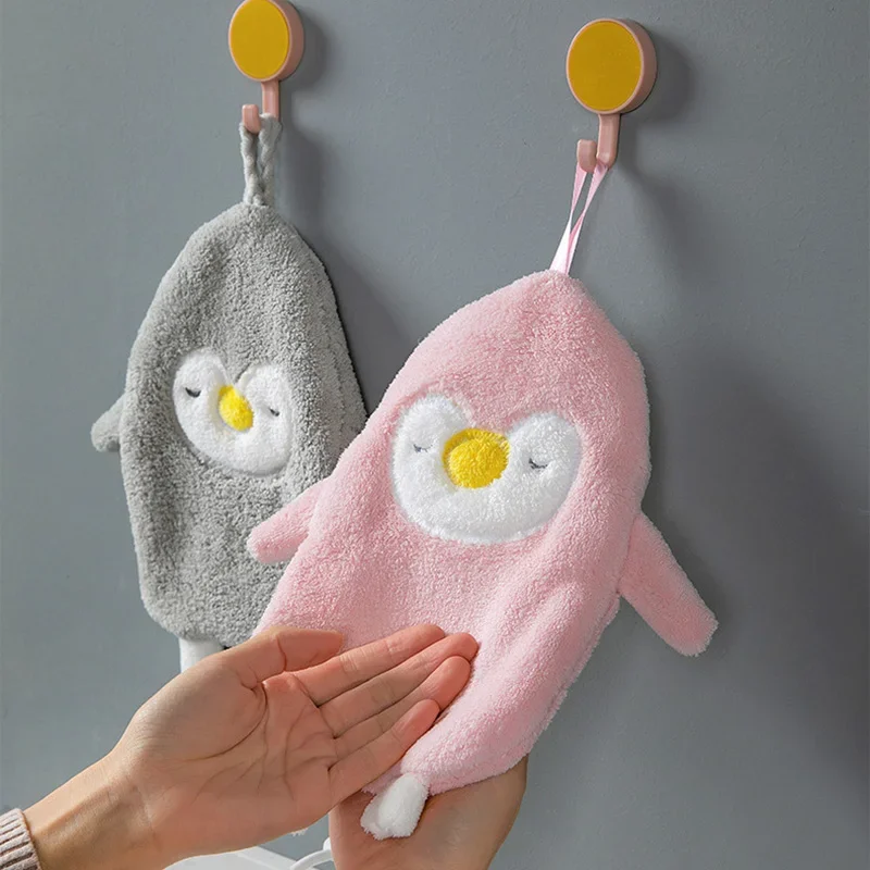 Cartoon Penguin Hand Towel Cute Kids Bathing Towel Soft Coral Kitchen Towel Super Absorbent Handkerchief Bathroom Accessories