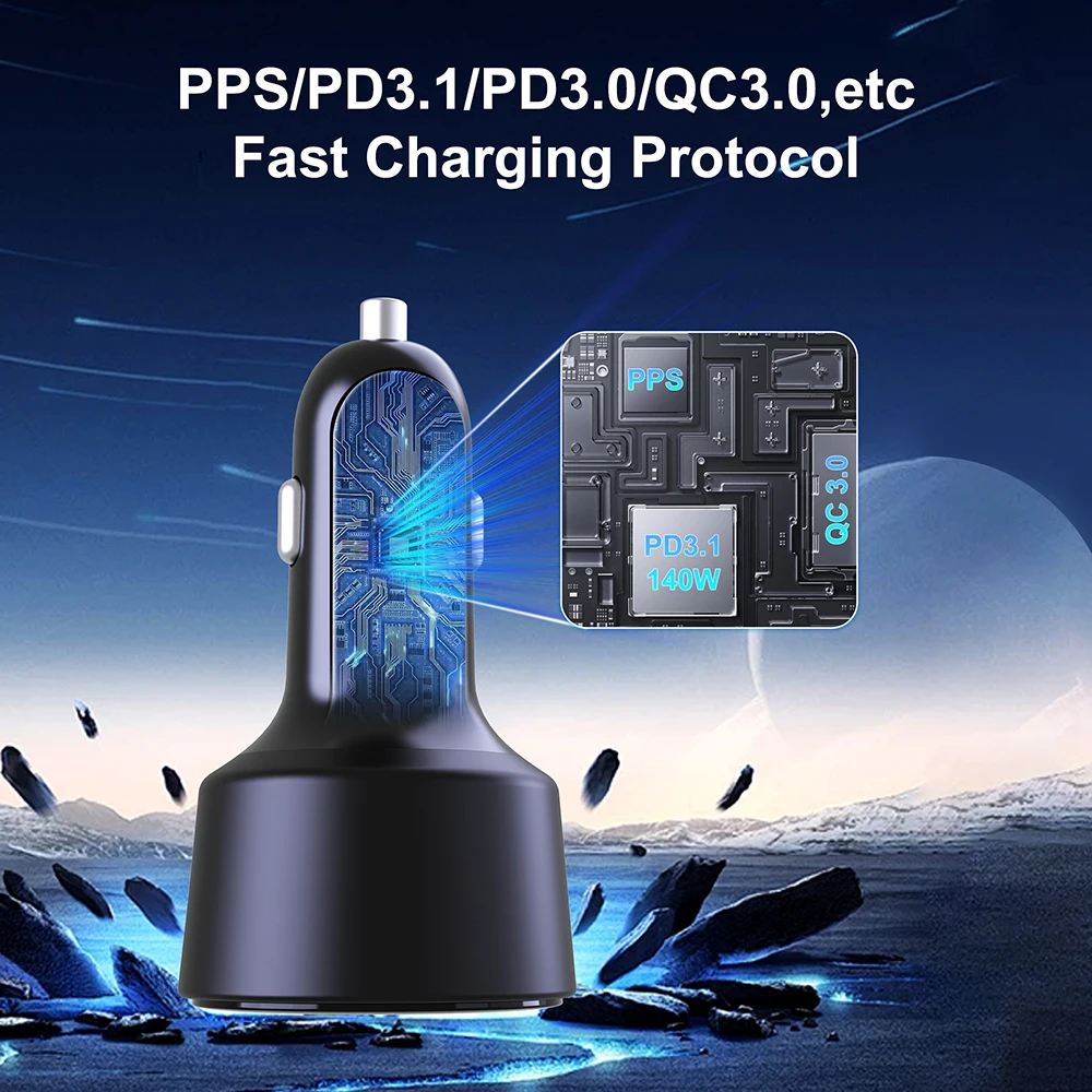 205W Car Charger Car Phone Charger Phone Charger Quick Charge 4.0 PPS 45W PD3.1 140W Fast Charging USB C For MacBook iPhone 16 Samsung