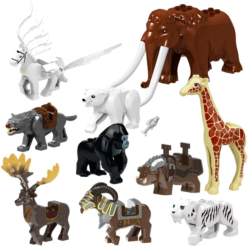 Medieval Castle Knight Building Block African Animal Tiger Camel Deer Bear Dragon Horse Soldier Sheep Boar MOC Toy