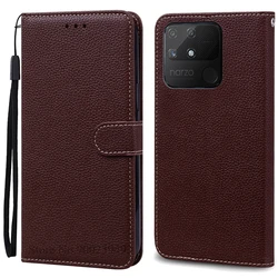 Leather Wallet Flip Cover - Elegant Phone Book Case and Protective Coque s for Realme Narzo 50A (Coffee)