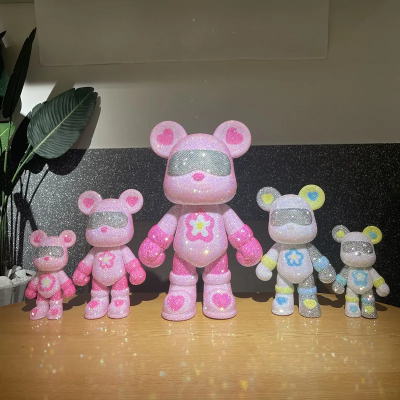 

23CM Fnaf Bear Midnight Harem Five Nights Pure handmade Shiny Sticking Diamond Model toys Home Decoration Toys Doll Gift