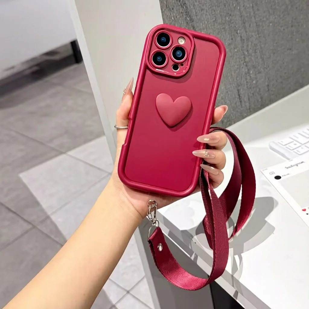 3D Love Silicone Crossbody Lanyard Case