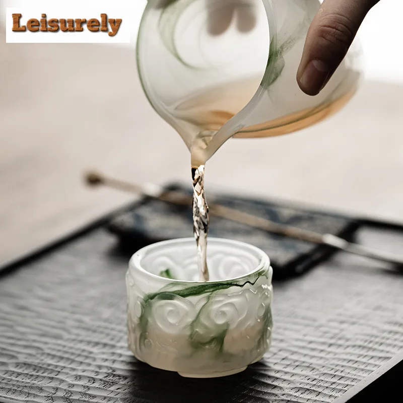 White Jade Glass Master Cup Red Agate Glaze Tea Pitcher Personal Tea Bowl Tea Infusers Holder Set Mugs Household Kung Fu Teaset