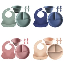 

2/4/5/7 Pcs/Set Baby Silicone Plate Spoon Set Baby Feeding Silicone Bowl Baby Dishes Silicone Portable Tableware for Children