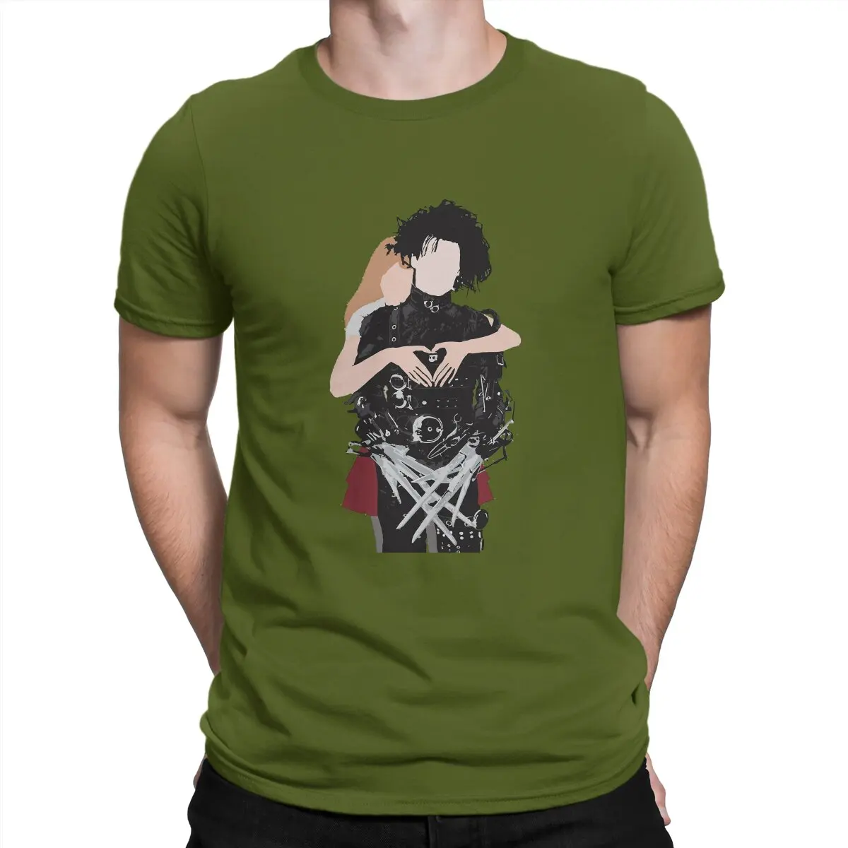 thumbnail image 1 of Camisetas para hombre con estampado de corazón, camisetas novedosas de algodón, camiseta de manga corta de Eduardo Manostijeras, ropa de cuello redondo, idea de regalo, 1 of 7