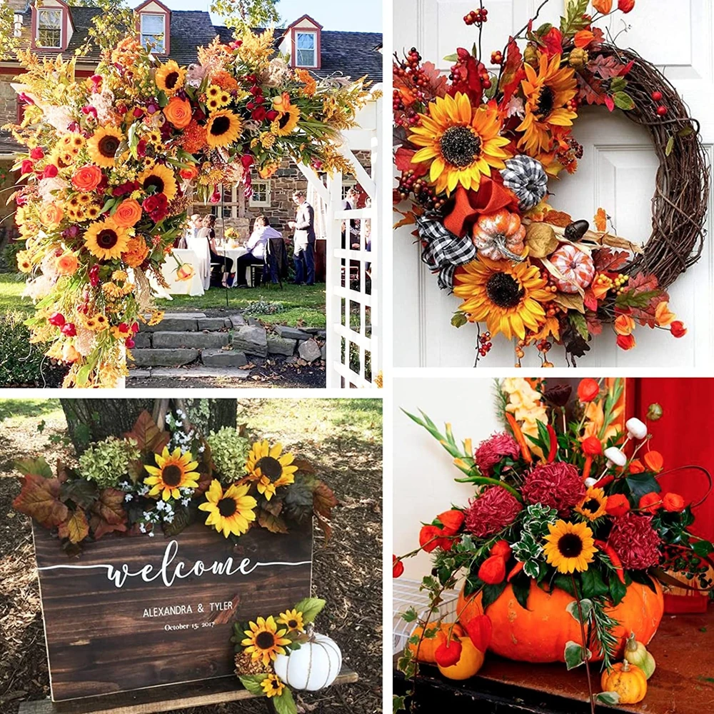 Set Di 4 Ghirlande Floreali Con Girasoli Artificiali - Fiori Da Appendere, 2,3 Metri Ciascuna, Decorazione Per Casa, Giardino E Feste - 2