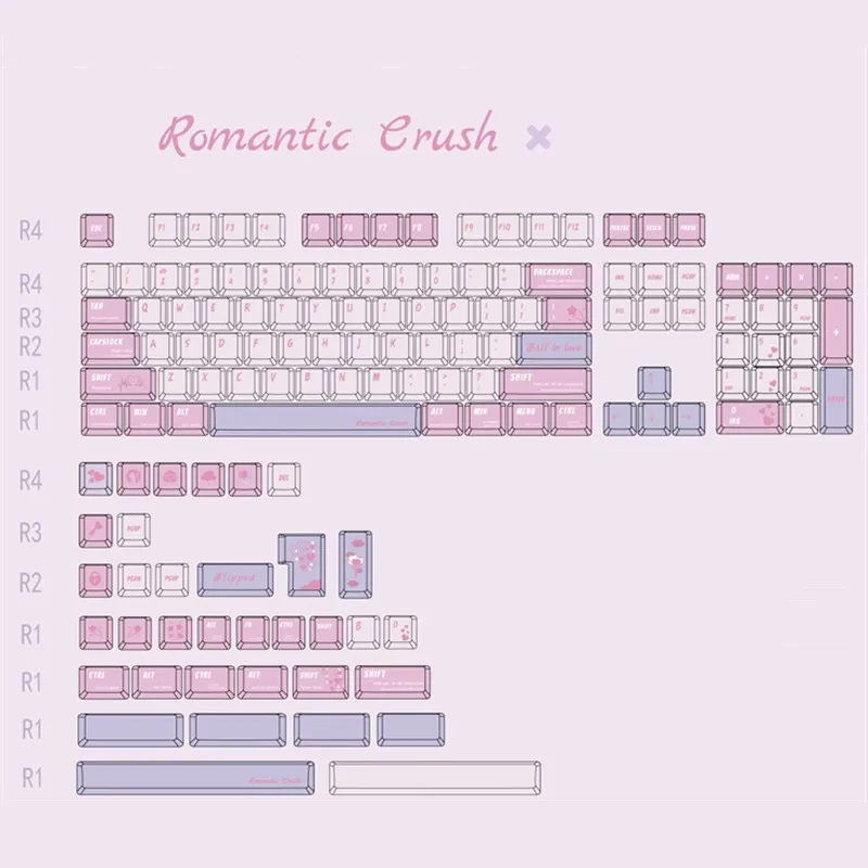 

Romantic Crush Keycap Set Pink Heart Keycaps KCA Profile PBT Material 140 Keys For Mechanical Keyboard