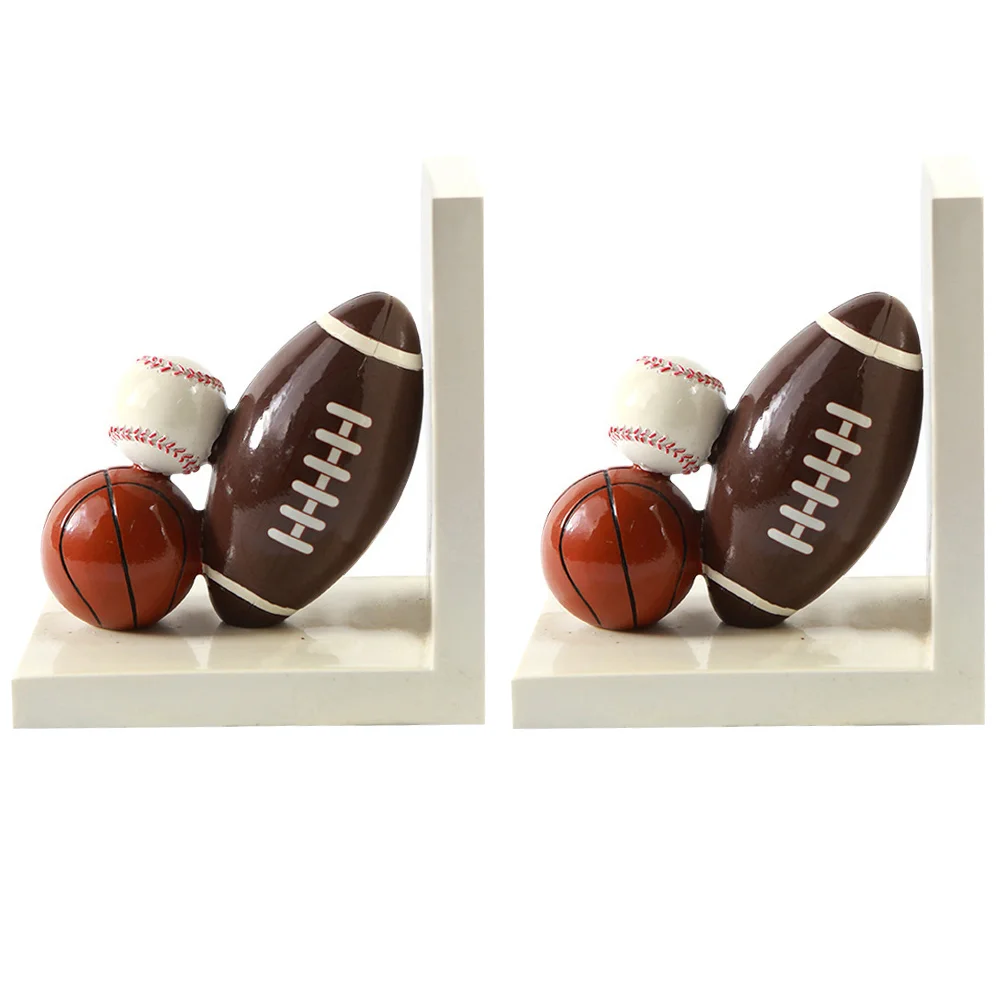 1 Pair Resin Bookend Book Stopper Football Basketball Heavy Duty Non- skid Bookend for Book Lovers