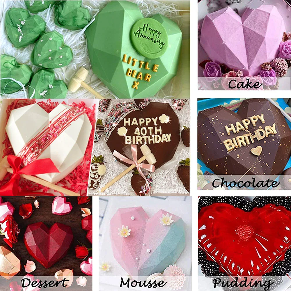 3D Chocolate Heart Mold Large Silicone Cake Mold Set Heart Shaped Cake Mould  Candy Mousse Silicone Letter Mold Baking Utensils