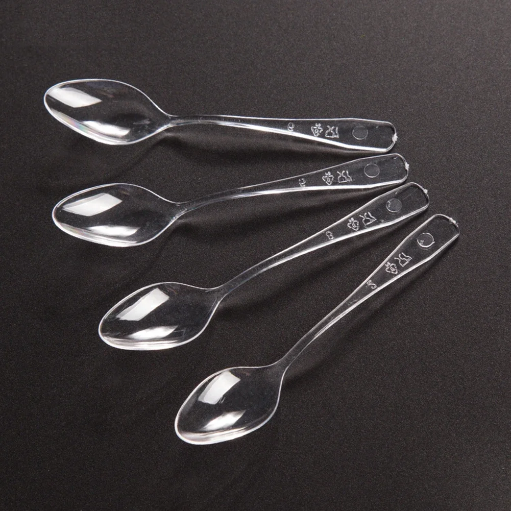 Disposable Dessert Spoons 100PCS Mini Clear Plastic Flatware Appetizer Jelly Ice Cream Scoop
