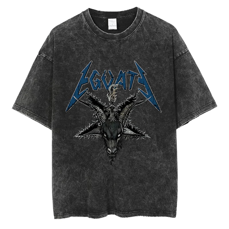 Magliette Gotiche Demon Goat Fashion Hip Hop Men Streetwear Animal Graphic Print Cotton Vintage Oversize Black Manica Corta Tees